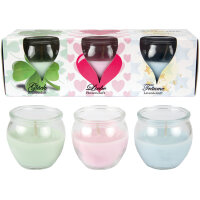 Dufterkzen "Romantic" 3er Set "Blumen & Lavendelduft"