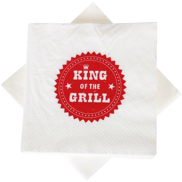 Servietten 33x33cm, 1/4 Falz, 3-lagig, 20er Pack - King of the Grill - 2-fach sortiert