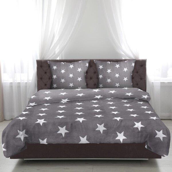 Bettwäsche - Wendebettwäsche Sterne Anthrazit 80x80+155x220 cm