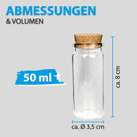 Fläschchen Glas mit Korken Set, ( 50ml ) 8cm - 2er Pack