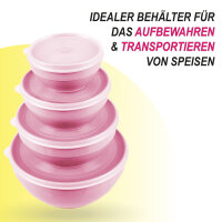 Vorratsdosen 4er Set (0,5L, 1L, 1,5L, 2,5L)rund FRESH Boden: Rosa, Deckel: Transparent