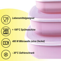 Vorratsdosen 3er Set (0,5L, 1L, 1,5L) eckig FRESH Boden: Rosa, Deckel: Transparent