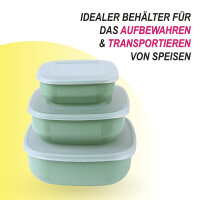 Vorratsdosen 3er Set (0,5L, 1L, 1,5L) eckig FRESH Boden: Grün, Deckel: Transparent