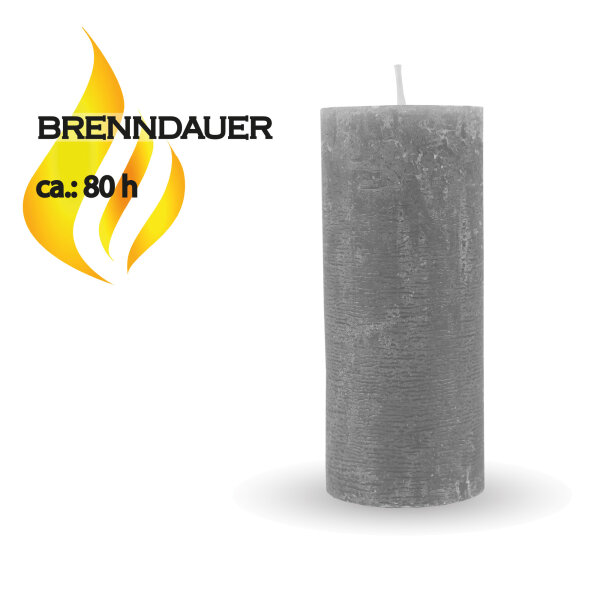 Stumpenkerzen Rustikal Grau Ø7cm x 18cm