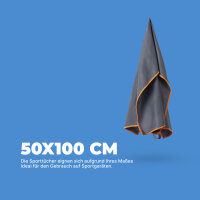 Sporttuch gerollt "grau" farbige Biese 50x100 cm - Orange