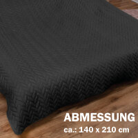 Bett- und Sofaüberwurf - Tagesdecke - 140cm x 210cm - Schwarz (R)