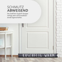 Zugluftstopper mit Spruch - 95cm x &Oslash;12cm Anthrazit - ( KUSCHELIG WARM )