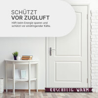 Zugluftstopper mit Spruch - 95cm x &Oslash;12cm Bordeaux - ( KUSCHELIG WARM )