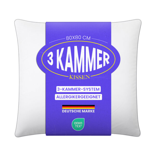 3 Kammer Kopfkissen mit Steg, ca. 80x80cm weiß