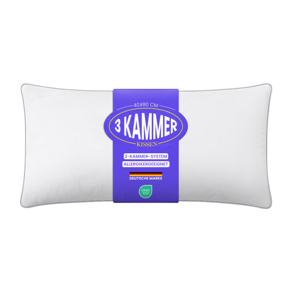 3 Kammer Kopfkissen mit Außensteg, ca. 40x80cm weiß