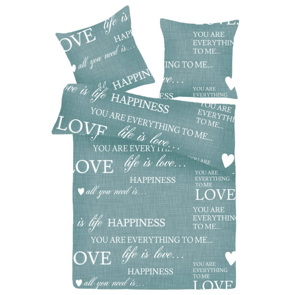 Bettwäsche-Set (135x200cm) - Renforce Love Happiness