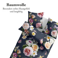 Bettwäsche-Set (135x200cm) - Renforce Flower Blue