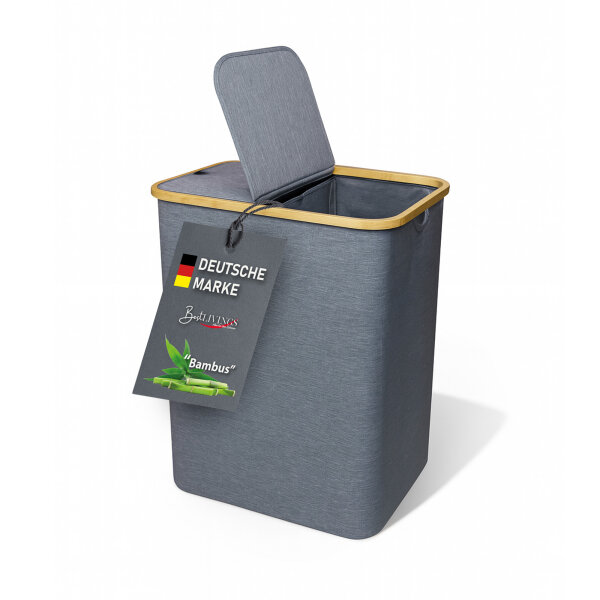 Bambus Wäschekorb 54x34x65cm, grau