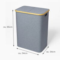 Bambus Wäschekorb 54x34x65cm, grau