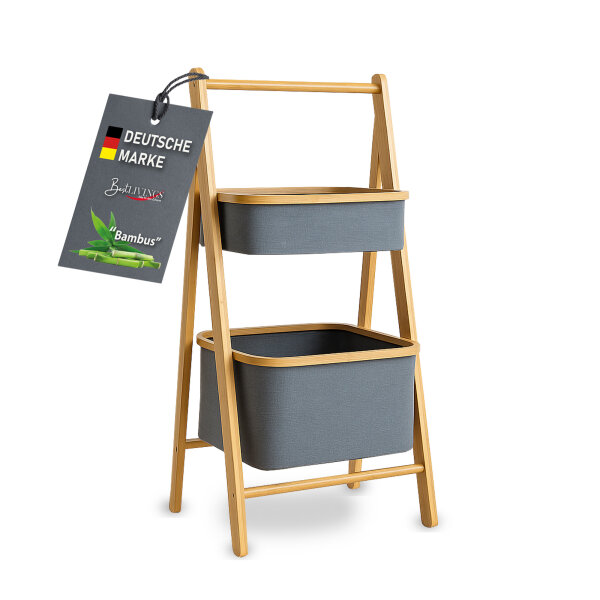 Bambus Regal 2 Fächer 45x34,5x97cm cm, grau - braun