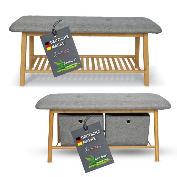 Bambus Schuhbank 100x30,5x44cm  grau - braun