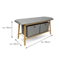 Bambus Schuhbank 2 Fächer 34x90x45cm  grau - braun