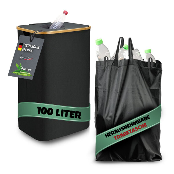 Bambus Pfandflaschen-Sammelbehälter, 44x33x70cm, schwarz-braun