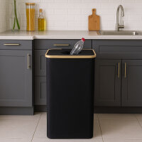 Bambus Pfandflaschen-Sammelbehälter, 44x33x70cm, schwarz-braun