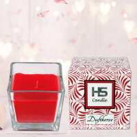 Duftkerze im Glas "Viereck" 8cm x 7,5cm Rose