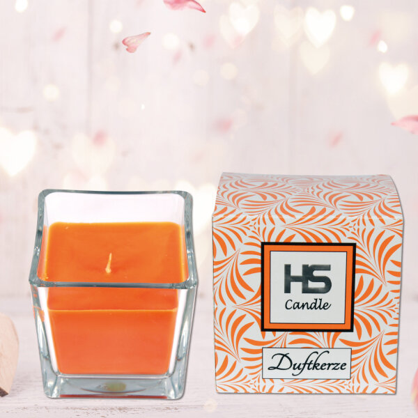 Duftkerze im Glas "Viereck" 8cm x 7,5cm Honigmelone