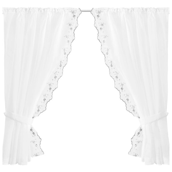 Gardinenset mit Stangendurchzug "Satin" 140x120 cm - Schwarz Blumen bestickt